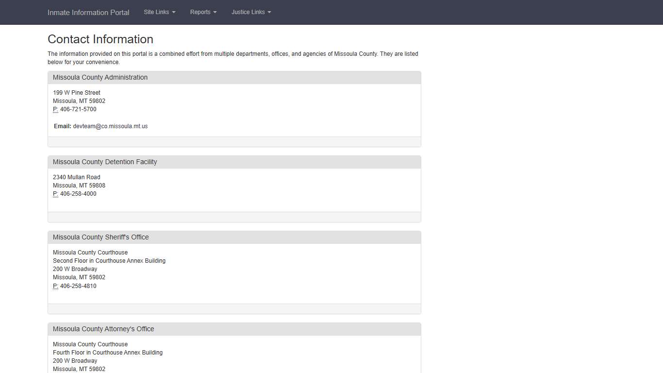 Contact Information - Missoula County Inmate Information Portal