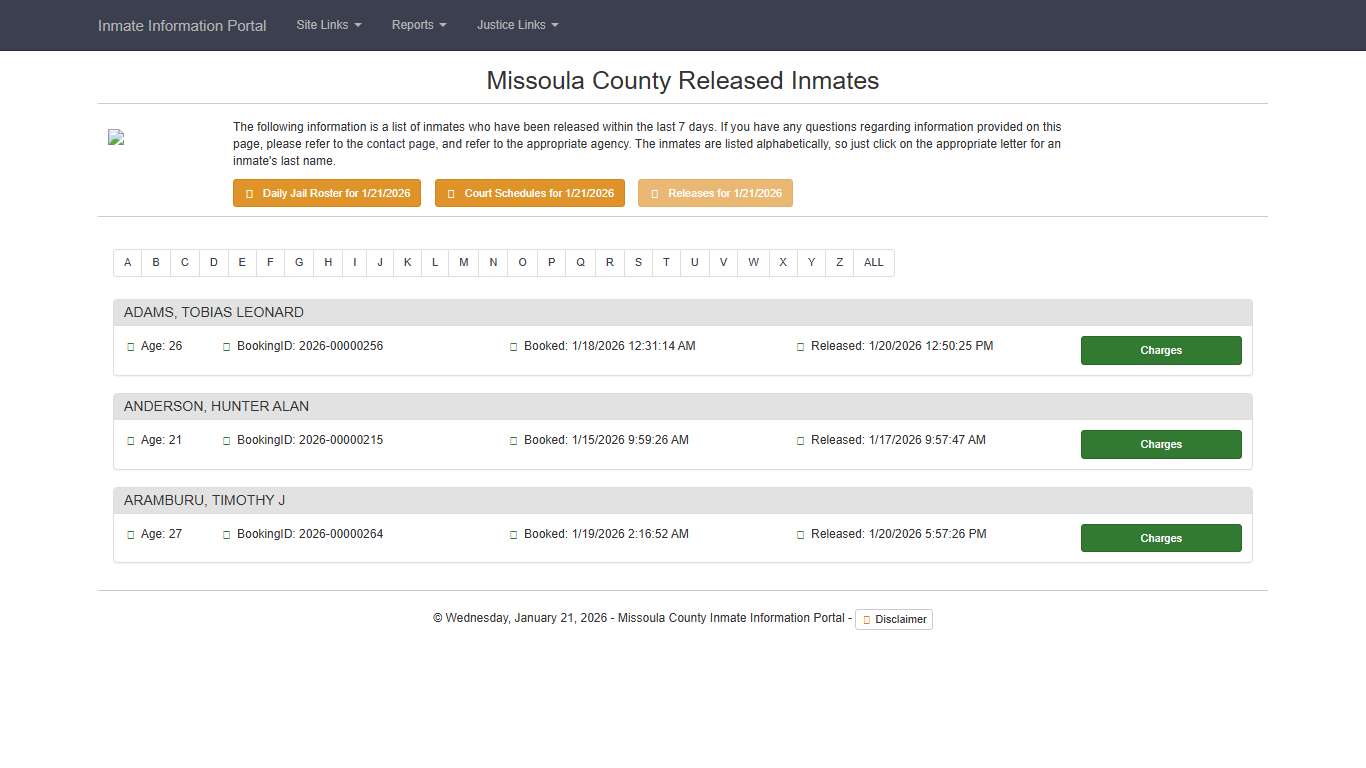 Missoula County Released Inmates - Missoula County Inmate Information Portal